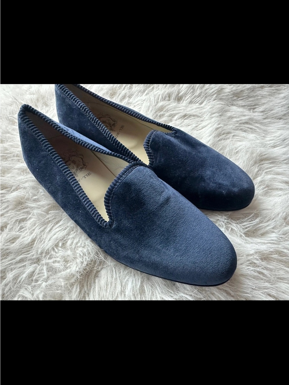 Bow-Tie Navy Blue slippers Velvet Slip-On Loafers Opera shoes